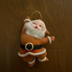 Vintage Mid Century 1950s Flocked Velvet Velour Dancing Santa Ornament